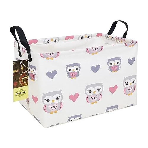 HUNRUNG Rectangle Storage Basket Cute Canvas Organizer Bin for Pet/Children Toys, Books, Clothes Perfect for Rooms/Playroom(Rec-Love Owl)