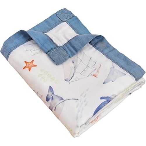Muslin Baby Blanket 47x47in-Organic Cotton Quilt Blankets for Unisex Toddler& Infant Bedding,Stroller Blanket,Bath Towel,Lightweight Reversible Nursery Crib Blanket for Baby Boys Girls