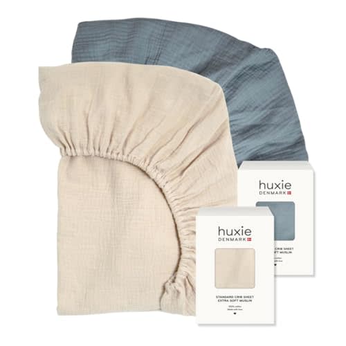 Crib Sheets – Organic Cotton Muslin Fitted Crib Sheet – Standard Size for Baby Boy and Baby Girl 28" x 52" Ultra-Soft and Breathable. 2-Pack (Fog/Tradewinds)