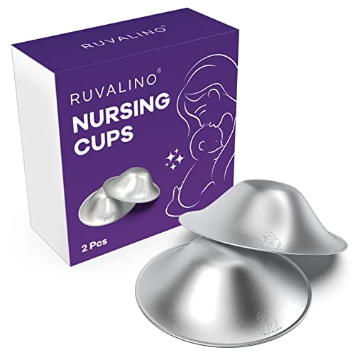 RUVALINO Original Silver Nursing Cups, Breastfeeding Essentials Nipple Shields for Nursing Newborn, Nipple Cover for Breastfeeding, Healing Cups for Sore Nipple Relief, FSA or HSA Eligible (Regular)