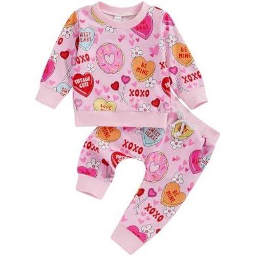 Infant Toddler Baby Girl Outfit Love Letter Print Sweatshirt Pants Set Newborn Fall Clothes