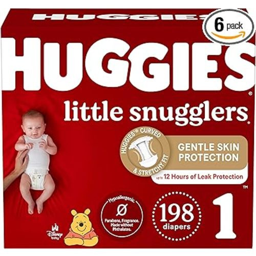 Huggies Size 1 Diapers, Little Snugglers Diapers, Size 1 (8-14 lbs), 198 Ct (6 packs of 33)