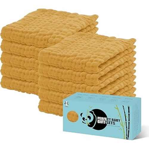 HIPHOP PANDA 10 Pack 6-Layers Muslin Burp Cloths Large - Durable 100% Cotton - Baby Essentials Extra Absorbent and Soft Boys & Girls Rags for Newborn Registry (Honey, 20" X10")