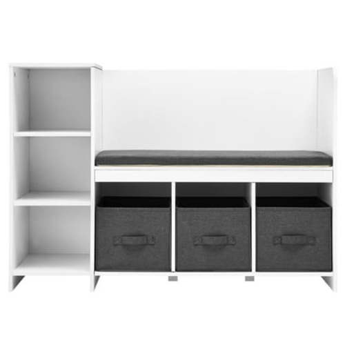 KFFKFF Children's Reading Corner Bench, Bookshelf for Toddlers with Removable Seat Pad, Organizer Bench Featuring 6 Cubbies and 3 Drawers, Perfect for Playrooms, Bedrooms, Living Rooms