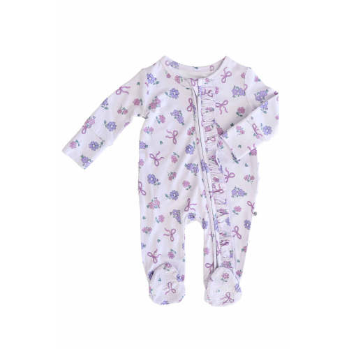 Ribbon & Roses Ruffle Zipper Footie in Purple | Caden Lane