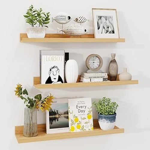 Axeman Picture Ledge Shelf, Rustic Floating Shelves for Wall Set of 3, Picture Shelf for Wall with Ledge, 24 Inch Floating Shelves with Lip, Photo Ledge Shelf Nursery Bookshelf Display Shelf