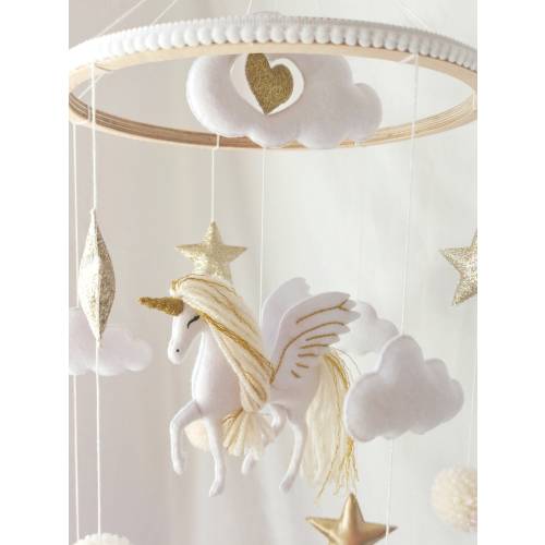 Pegasus baby mobile white nursery decor neutral nusery mobile newborn baby shower gift mobile unicorn white and silver mobile for nursery