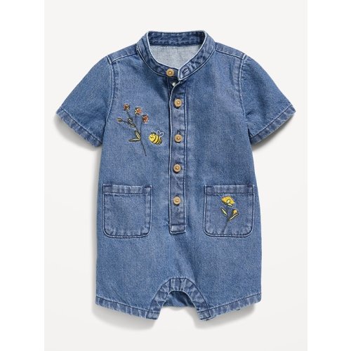 Embroidered Chambray One-Piece Romper for Baby