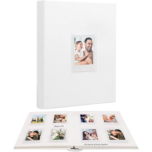128 Pockets Photo Album with Writing Space, Front Window, Photo Albums 3 Inch Compatible with Fujifilm Instax Mini 12 11 9 8 7+ 99 40, for Polaroid 300 Instant Camera,K-pop Photocards (White)