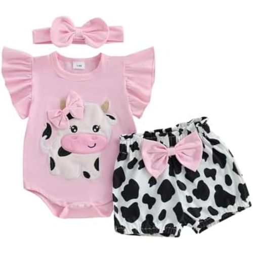 Newborn Baby Girl Summer Clothes Bow Bear Ruffle Sleeveless Romper Bodysuit Jumpsuit Tops Shorts Set Infant Outfit