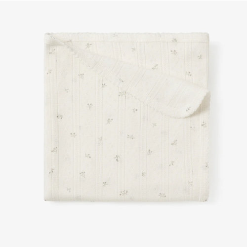 White Floral Organic Cotton Pointelle Baby Blanket – Elegant Baby