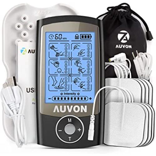 AUVON Rechargeable TENS Unit Muscle Stimulator, 24 Modes 4th Gen TENS Machine with 8pcs 2"x2" Premium Electrode Pads for Pain Relief