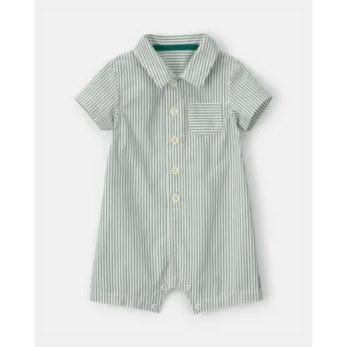 12M Baby Boy Stripe Short-Sleeve Romper - Green/White | Carter's
