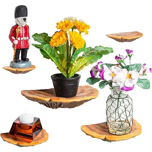 Wiosi 5-Piece Turkey Gill Mushroom Floating Shelves for Decorating Wall | Shelves for Room Wall | Perfect Floating Shelves for Room Decor | Leopard Gecko Tank Accessories