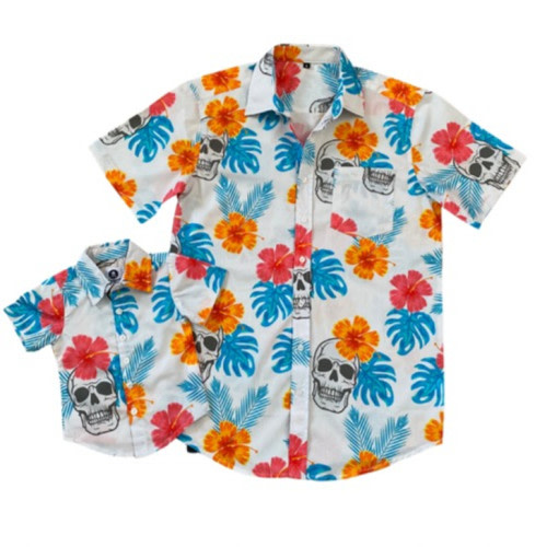Hawaiian Skulls mens shirt white - Metallimonsters Ltd