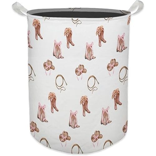 Western Rodeo Bow Cowgirl Laundry Basket, Toybox for Girls Room, Western Laundry Basket Hamper Waterproof Collapsible Clothes Toys Storage Bin Organizer for Bedroom Bathroom Girls Room Dorm