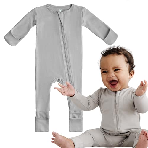 DREAMLAND BABY Bamboo Viscose Baby Pajamas (0-24 months). Ultra Soft Viscose Sleepers with 2-Way Zipper, Mitten & Foot Cuffs