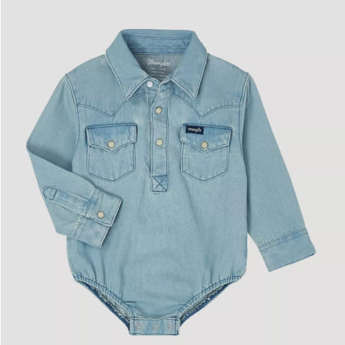 Baby Boy Long Sleeve Denim Bodysuit with Western Snap Placket | COLLECTIONS | Wrangler®