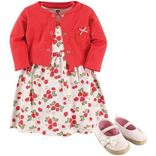 Hudson Baby baby-girls Cotton Dress, Cardigan and Shoe Set
