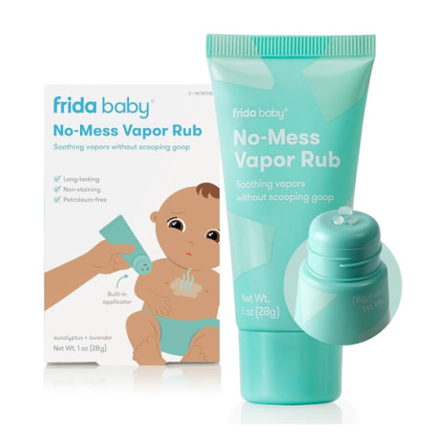 Frida Baby No-Mess Vapor Rub, Baby Vapor Rub for Chest, Neck, Back + Foot,Non-staining, Petroleum-Free Hands-Free Applicator Tube, Soothing Eucalyptus & Lavender for Sleep