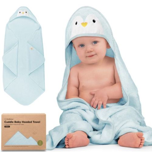 Keababies Cuddle Baby Hooded Towel, Organic Baby Bath Towel, Hooded Baby Towels, Baby Beach Towel For Newborn, Kids (penguin)