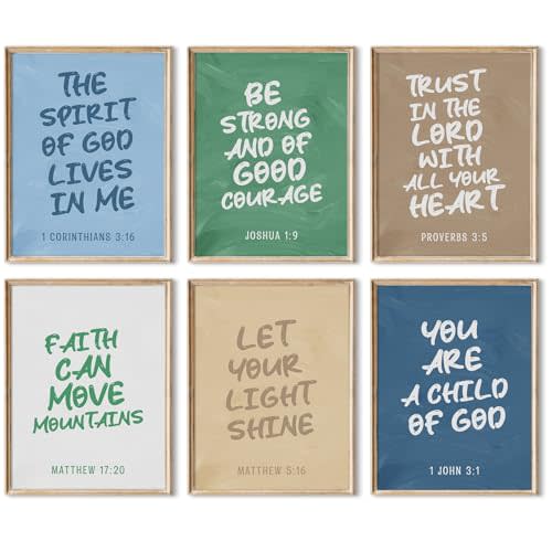 Kids Bible Verse Wall Art Decor Boy Christian Canvas Poster Nursery Scripture Wall Art Jesus Inspirational Quote Prints Religious Pictures Children Artwork for Living Room 8x10 Inch Unframed Set of 6