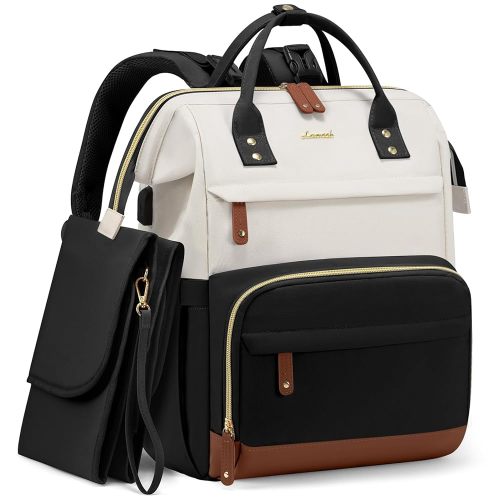 LOVEVOOK Diaper Bag Backpack, Baby Bag with Changing Station, Large Diaper Backpack for Mom Dads, Waterproof Mommy Bag for Boy and Girl, Travel Essential Baby Shower, Black-Beige