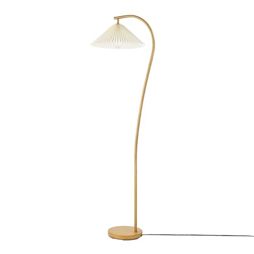 Globe Electric 61000043 62" Floor Lamp, Wood Toned, White Pleated Fabric Shade, Pivot Joint on Shade, in -Line On/Off Foot Switch, Black Cord, Reading, Office Accessories, Home Improvement