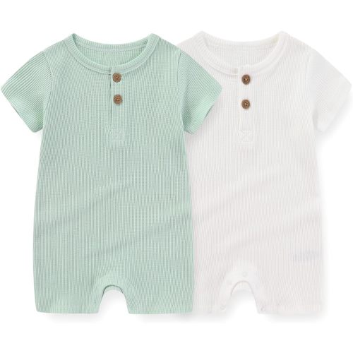 Unisex Short Sleeve Baby Romper 2 Pack, 0-3 months