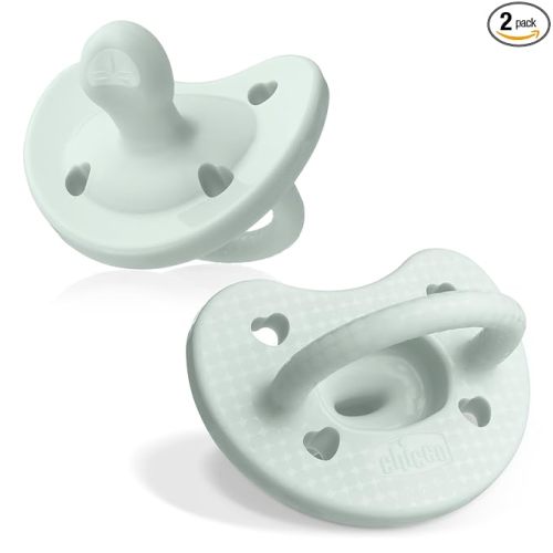 Chicco PhysioForma Luxe Orthodontic Pacifier for Babies 0-6 Months, One-Piece 100% Soft Silicone, Supports Breathing, Textured Shield & Handle, Included Sterilizing Case, BPA Free, 2-Pack, Mint