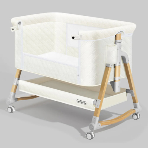 HARPPA Cuddly 3-in-1 Baby Bassinet Bedside Sleeper for Reflux | Attaches to Bed, Adjustable 5 Heights, Non-Toxic & CPSC Certified | Sturdy Aluminum Frame, Portable Wheels, Tool-Free Setup, Gentle Rocking | Perfect for Newborns, Infants, Small Spaces & Saf
