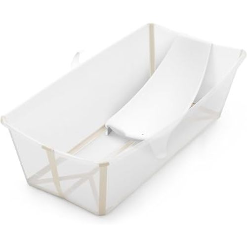 Stokke Flexi Bath X-Large Bundle, Sandy Beige - Spacious Baby Bathtub + Newborn Support - Lightweight, Foldable & Easy to Store - Best for Ages 0-6