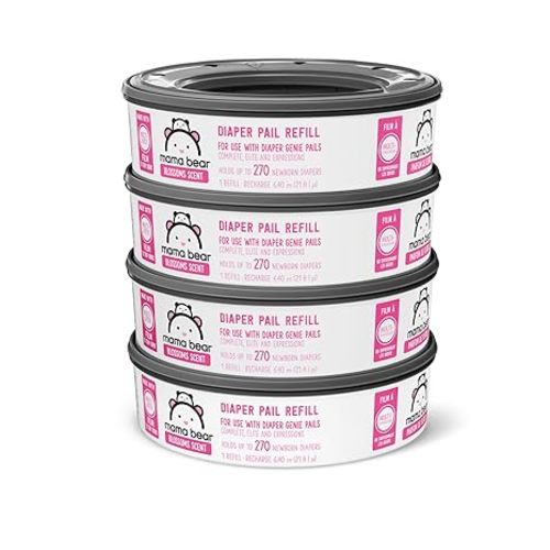 Amazon Brand - Mama Bear Blossoms Scented Diaper Pail Refills for Diaper Genie Pails with Odor Elimination, 1080 Count (4 Packs of 270 Count)