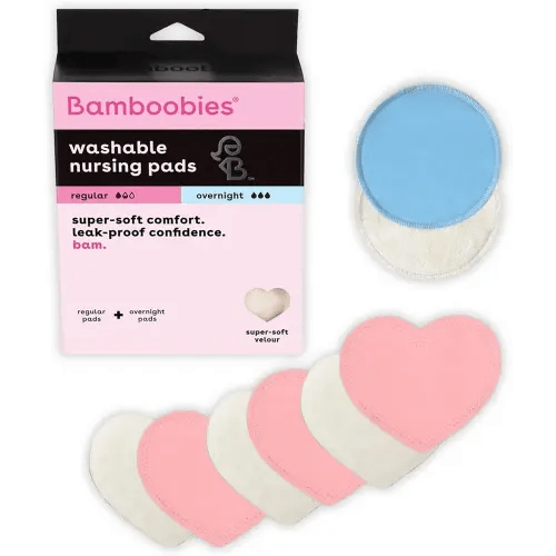Bamboobies Nursing Pads, Ultra-Soft Velour, Reusable, Washable & Leak-Proof, 6 Ultra-Thin and 2 Overnight Pads for Breastfeeding