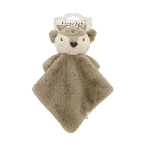 LINZY BABY - Fuzzy Deer Plush -  Stuffed Animal And Security Baby Blanket Combined - Infant Toddlers Boys Girls Soft Cuddly Smoochy Floppy Unisex -  Linzy Toys - 14" x 14"  (613502B)