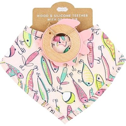 Pink Fishing Lure Teether Bib Set
