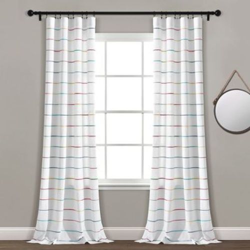 Home Boutique Ombre Stripe Yarn Dyed Cotton Window Curtain Panels Rainbow 40x95 Set