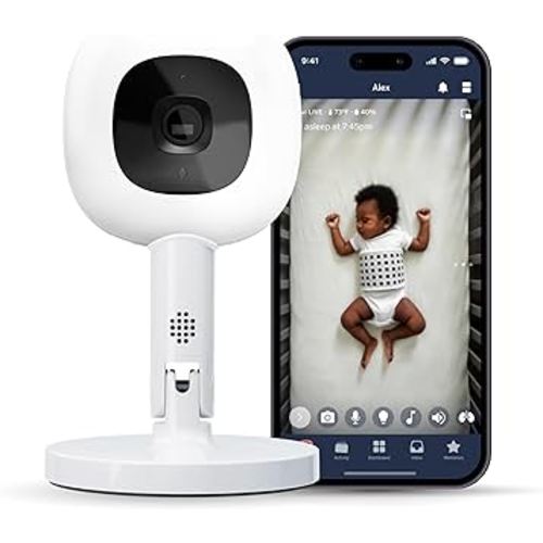 Nanit Pro Smart Baby Monitor & Flex Stand - 1080p Secure Wi-Fi Video Camera, Sensor-Free Sleep Breathing Motion Tracker, 2-Way Audio, Sound Alerts, Night Vision, and Band White