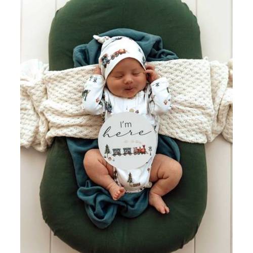 Ribbed Green Muslin Footie & Bonnet Ribbed Green Muslin Footie & Bonnet