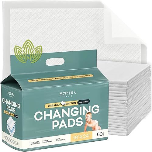Organic Cotton Disposable Changing Pad Liners | Large 18x24 Hypoallergenic Ultra Absorbent & Waterproof Super Soft, Quilted Underpads for Baby Diaper Table & Travel, Leak Proof & Mess Free [50-Pack]