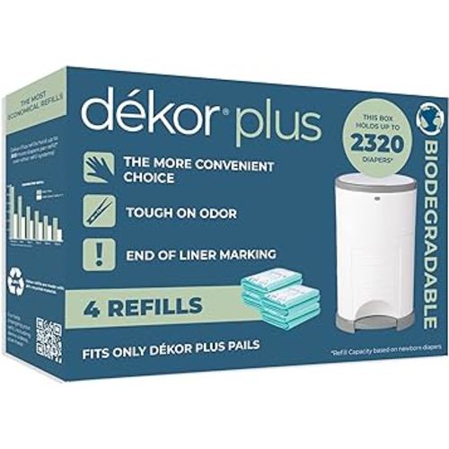 Diaper Dekor Plus Diaper Pail Liner Refills Biodegradable, 4 Pack