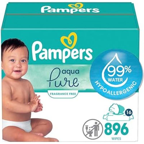 Pampers Aqua Pure Sensitive Baby Wipes, 99% Water, Hypoallergenic, Unscented Baby Wipes, 896 Baby Wipes Total (16 Flip-Top Packs)