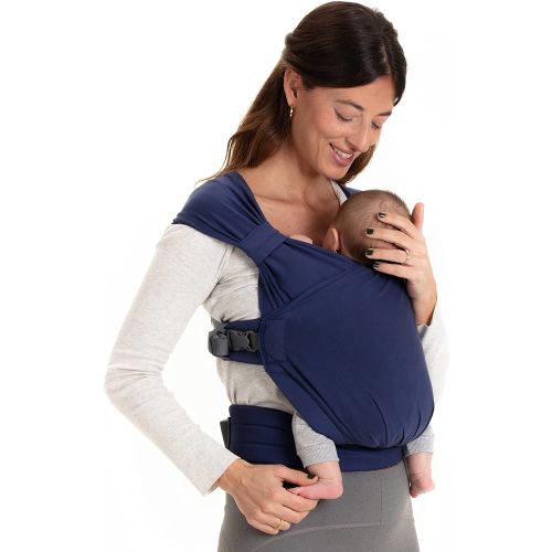 Boba Bliss Pre-Wrapped Baby Carrier with Buckle - Newborn to 7-35 lbs Light, Breathable & Easy to Adjust Hybrid Infant Sling & Toddler Carrier - Certified Hip-Healthy for 0-18 Months - Navy Blue