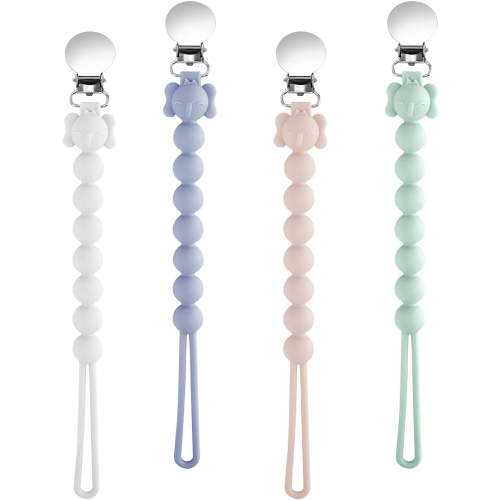 Baby Dummy Clip- BPA Free, 4PCS Personalised Food Grade Silicon Pacifier Clips Fits All Pacifiers, Soother Chain Baby Teething Toys for Newborn Baby Shower