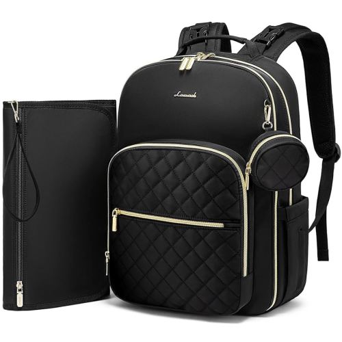 LOVEVOOK Diaper Bag Backpack, Quilted Baby Bag with Changing Pad & Pacifier Holder, Waterproof Travel Diaper Bags for Baby Boys Girls, Stylish and Large Capacity, Lozenge-Black