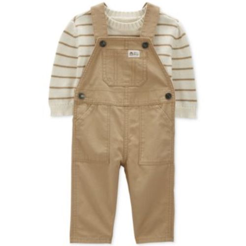 Baby Boys Cotton Striped Thermal Sweater & Canvas Coverall, 2 Piece Set