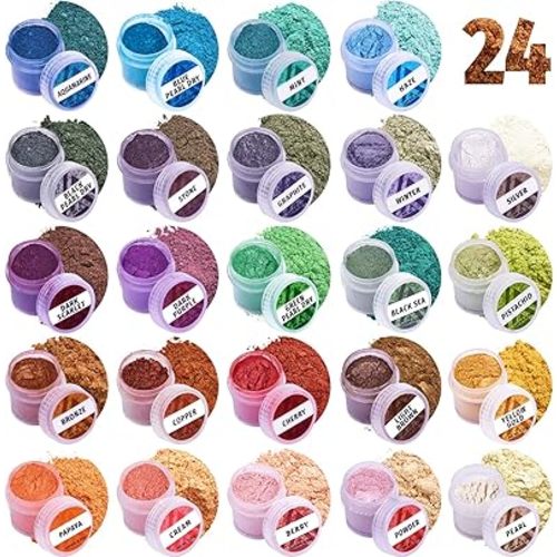 Mica Powder for Resin Coloring 24 Jars Colors Set - Pigment Powder for Nails – Cosmetic Grade Mica Powder for Skin - Epoxy Resin Color Pigment Powder – Resin Dye Mica Powder for Soap