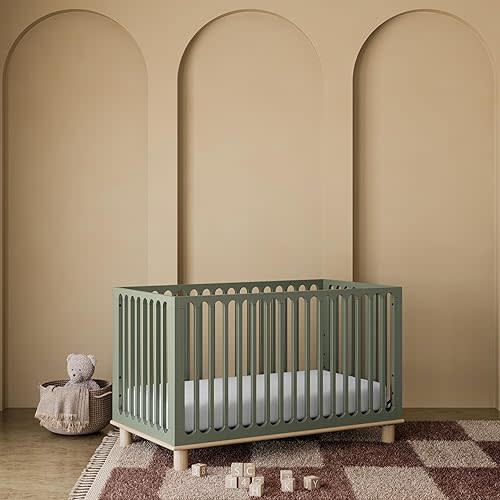 Storkcraft Sicily Grow-with-Me Convertible Crib with Toddler Rail Included (Olive & Driftwood) – GREENGUARD Gold Certified, 100% Solid Wood, Converts to Toddler Bed, Fits Standard Crib Mattress