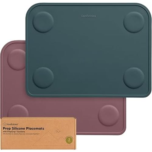 KeaBabies 2-Pack Silicone Placemats for Toddlers - Non Slip Suction Baby Silicone Placemat for Kids, Eating/Feeding, Easy to Clean, Busy Travel Baby Mat for Dining Table, Food Grade/BPA-Free (Rocky)