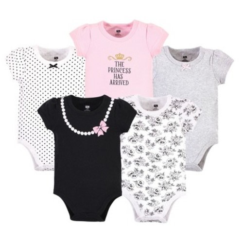 Hudson Baby Infant Girl Cotton Bodysuits, Toile 5-Pack, 6-9 Months